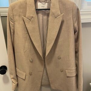 Wilfred Double-Breasted Linen Blazer in Sand Beige — Size 0 (Aritzia Classic)